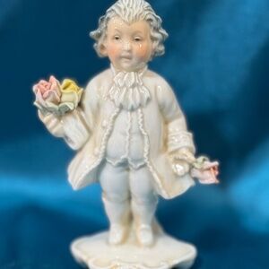 Porzellan Volkstedt Vintage Porcelain Figurine Boy w Flowers Germany Rare!